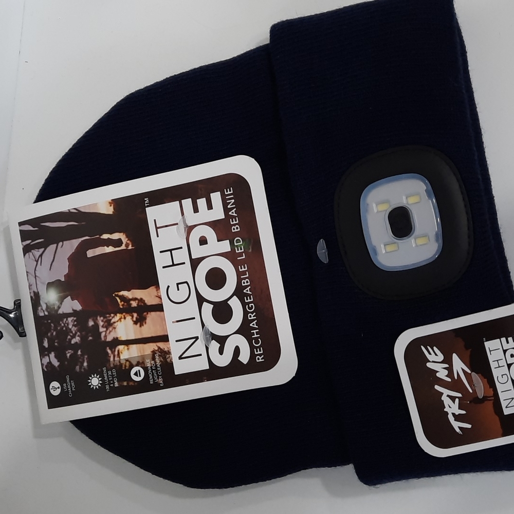 Night Scope Knit Beanie Hat Cap Headwear USB Rechargeable LED Light Unisex Blue